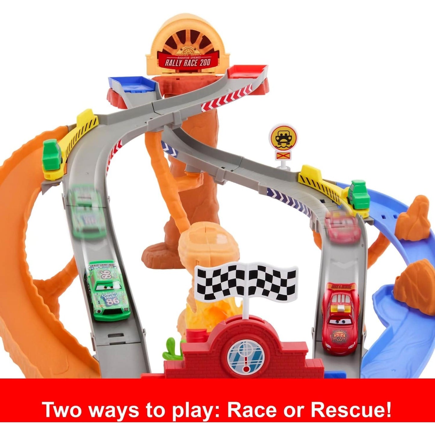 Disney Pixar - Cars Radiator Springs Race & Rescue Road Raceway Playset With 4 Toy Cars - Mattel