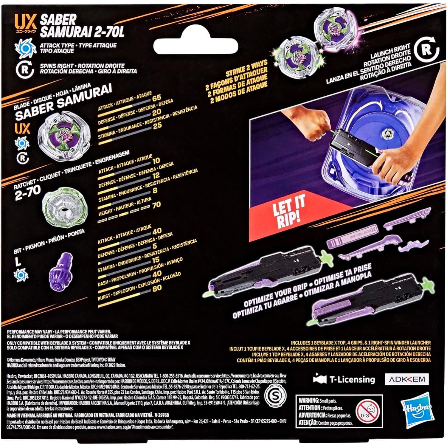 Beyblade X - Saber Samurai 2-70L Victory Grip Launcher Set