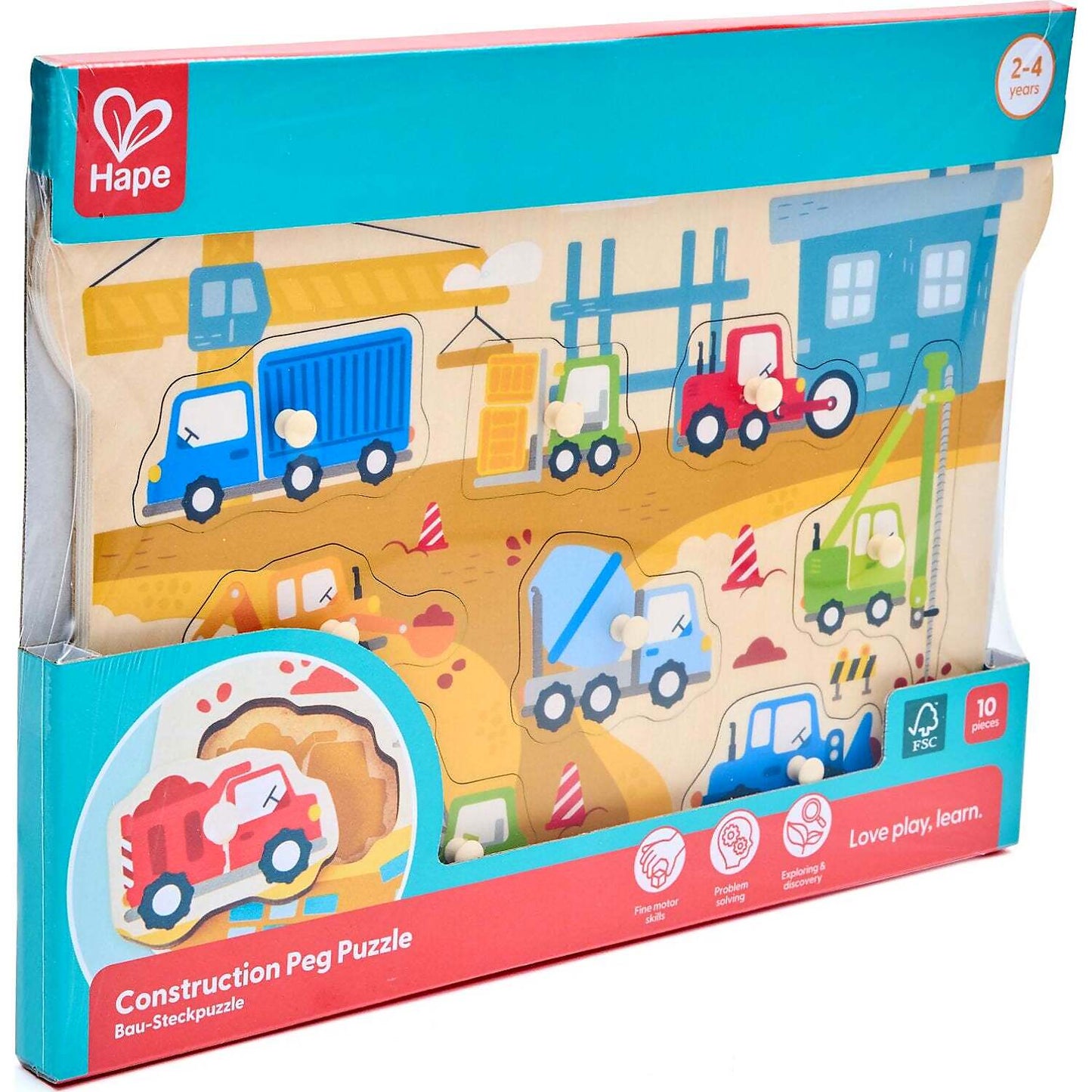 Hape - Wooden Construction Vehicle Peg Puzzle
