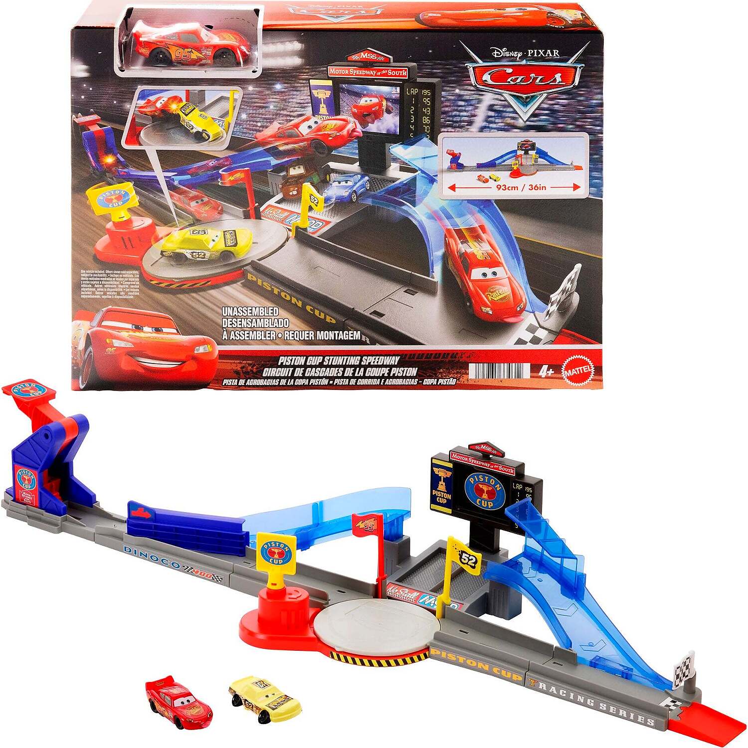 Disney - Pixar - Cars Piston Cup Stunting Speedway Track Playset with Lightning Mcqueen Toy Car - Mattel