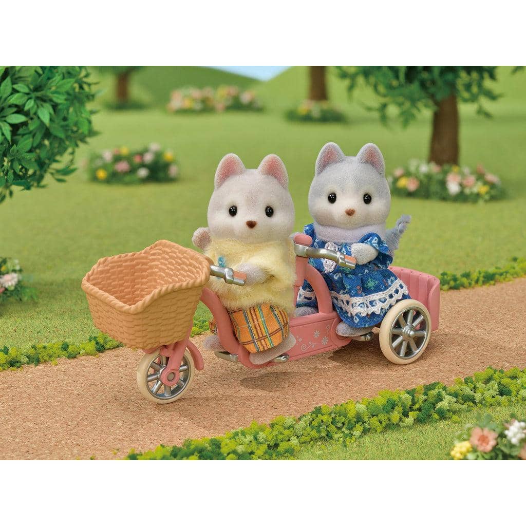 Sylvanian Families - Tandem Cycling Set Husky Sister & Brother Animal Doll Playset