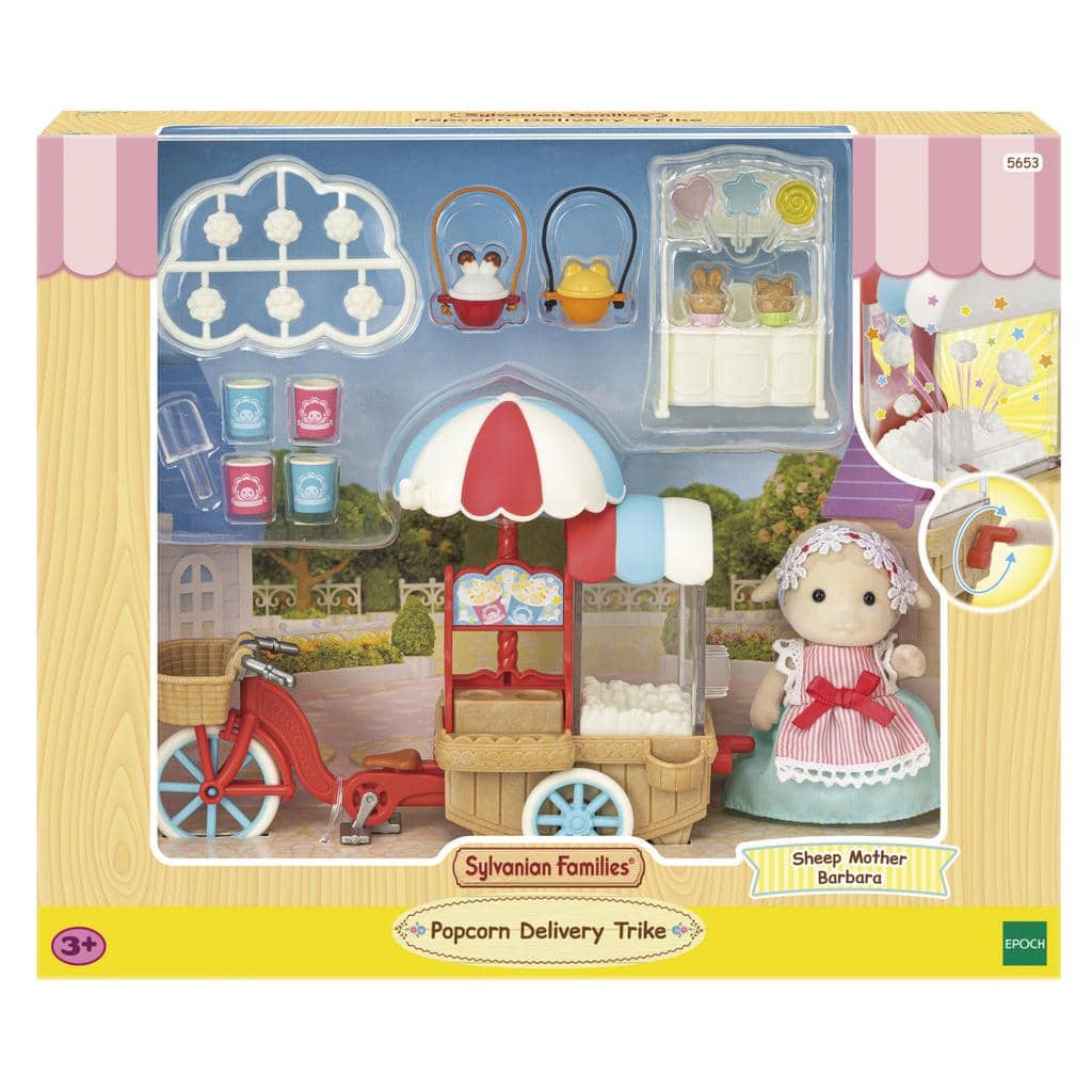 Sylvanian Families - Popcorn Delivery Trike With Sheep Mother Barbara Animal Doll Playset