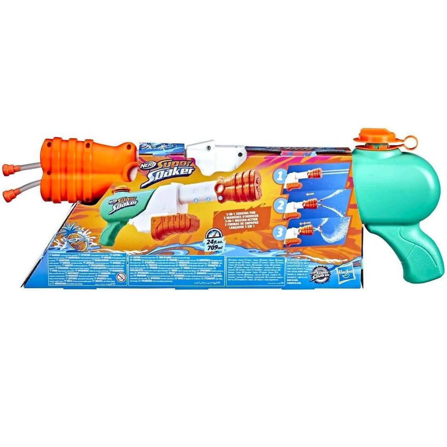 Nerf - Super Soaker Hydro Frenzy Water Blaster Wild 3-in-1 Soaking Fun Adjustable Nozzle 2 Water-launching Tubes - Hasbro