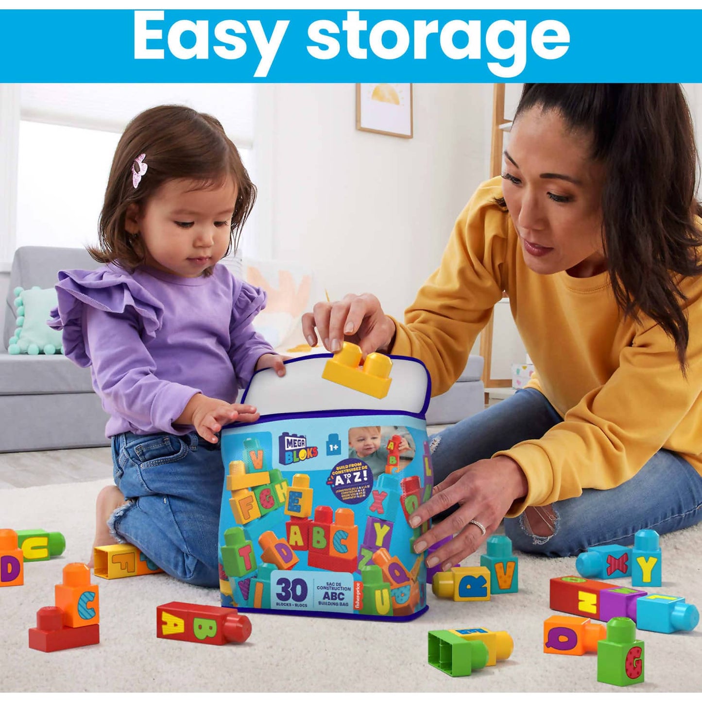 Fisher-price - Mega Bloks Abc Building Bag Block Toy With Storage 30 Pieces For Toddler