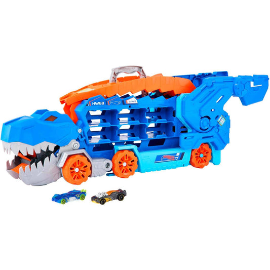 Hot Wheels - City Ultimate Hauler Transforms Into A T-rex With Race Track Stores 20+ Cars - Mattel