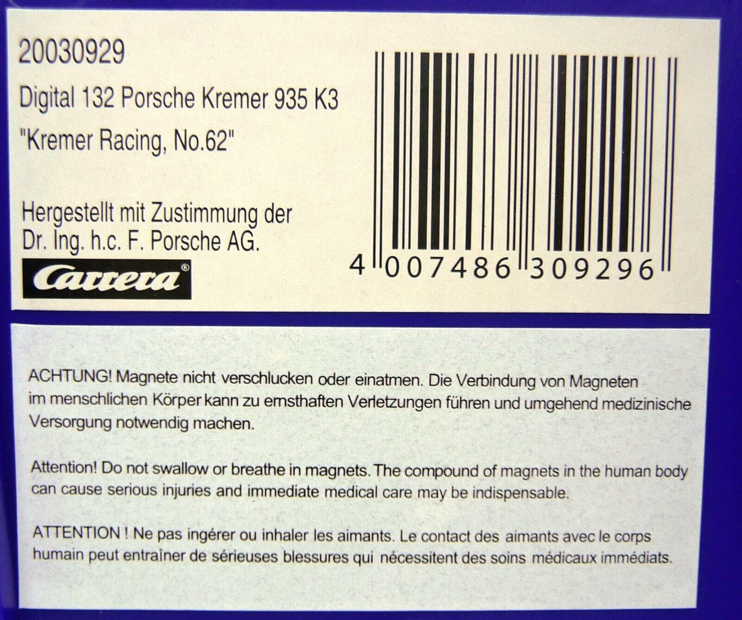 Carrera Evolution 1:32 - Porsche Kremer 935 No62 K3 - Slot Car Also Suits Scalextric