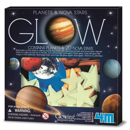 4M - Glow Planets And Nova Stars Box Set - 20 Glow-In-The-Dark Stars And Paper Planets For Kids - Educational Astronomy Toy