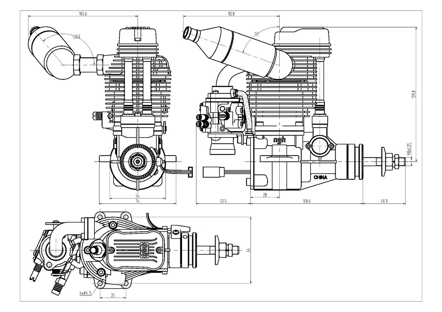 NGH GF30 30CC GAS 4-STROKE ENGINE W/MUFFLER