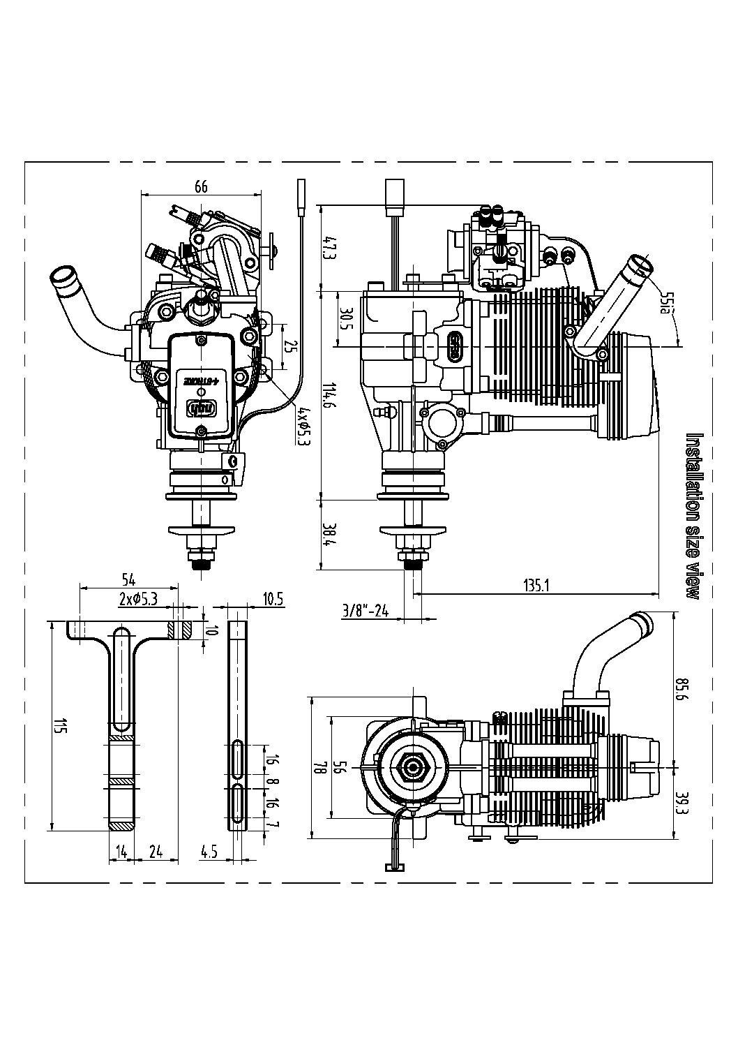 NGH GF38 38CC GAS 4-STROKE ENGINE WITH STRAIGHT OUT PIPE