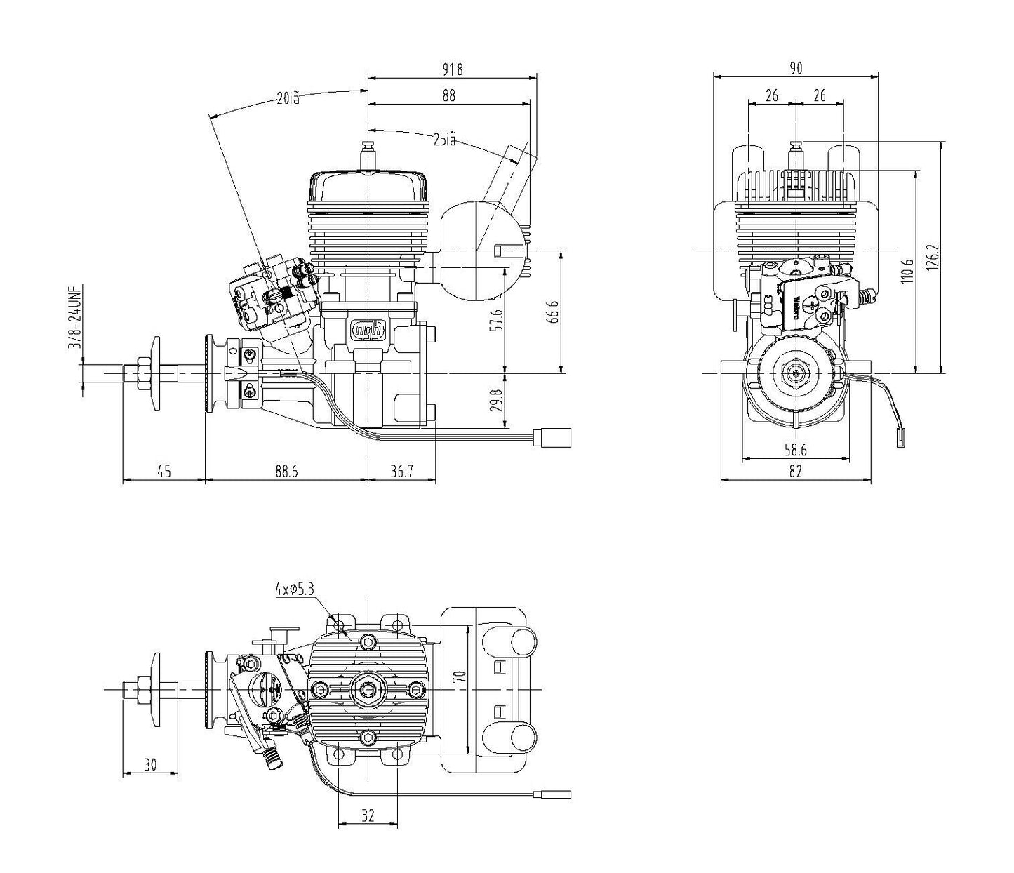 NGH GT35 R – 35CC REAR EXHAUST GAS 2-STROKE W/MUFFLER