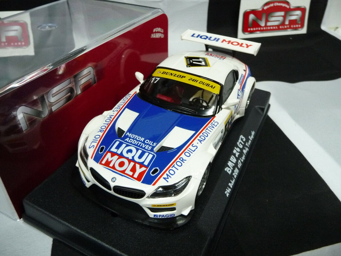 NSR 1:32 0001AW BMW Z4 GT3 E89 Liqui Moly 24h Dubai 2011 slot car also suits scalextric/carrera