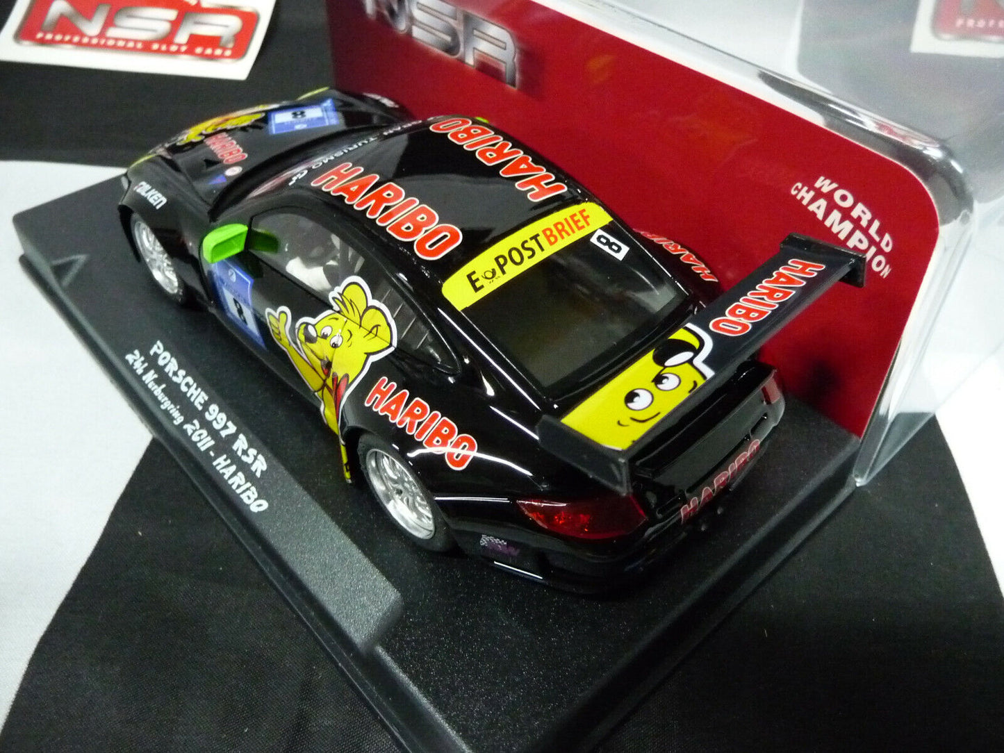 NSR 1:32 0021AW Porsche 997 GT3 Haribo No.8 Black 2011 slot car also suits scalextric/carrera