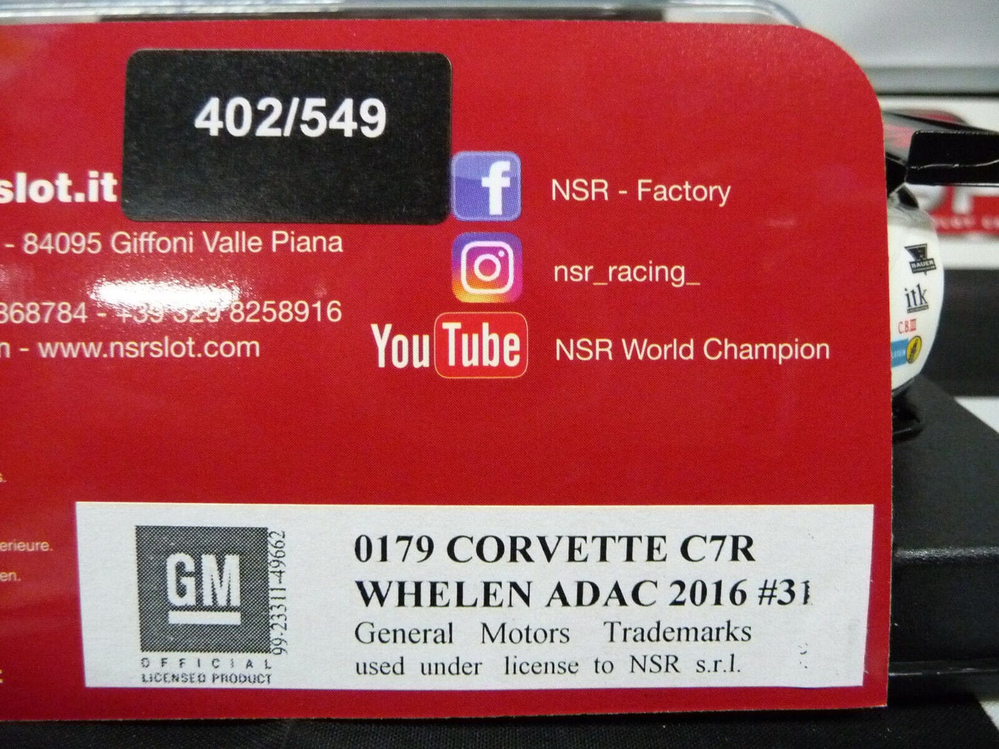 NSR 1:32 0179AW Corvette C7R Whelen ADAC 2016 No.31 slot car also suits scalextric/carrera