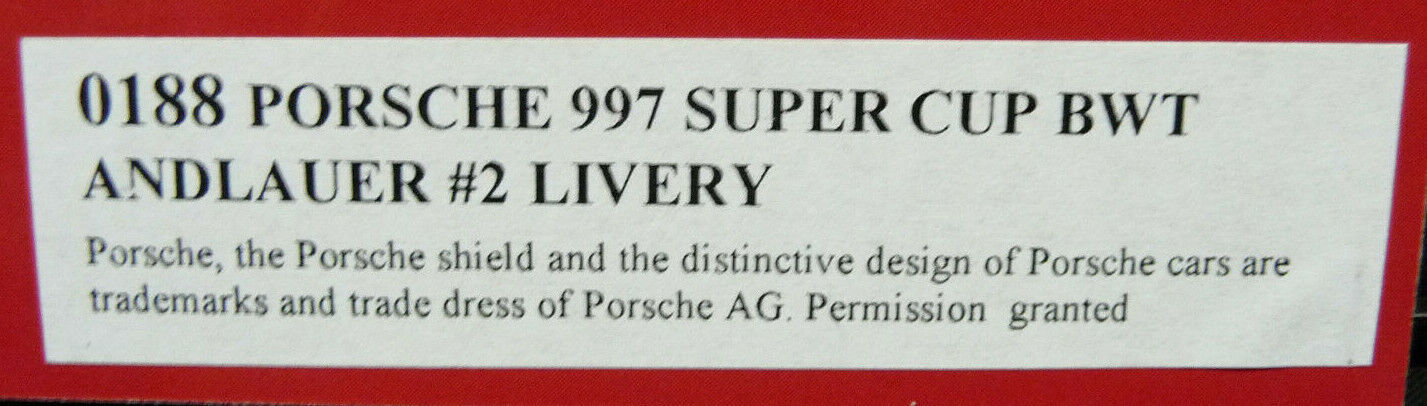 NSR 1:32 0188AW Porsche 997 Super Cup BWT J.Andlauder No.2 scalextric/carrera