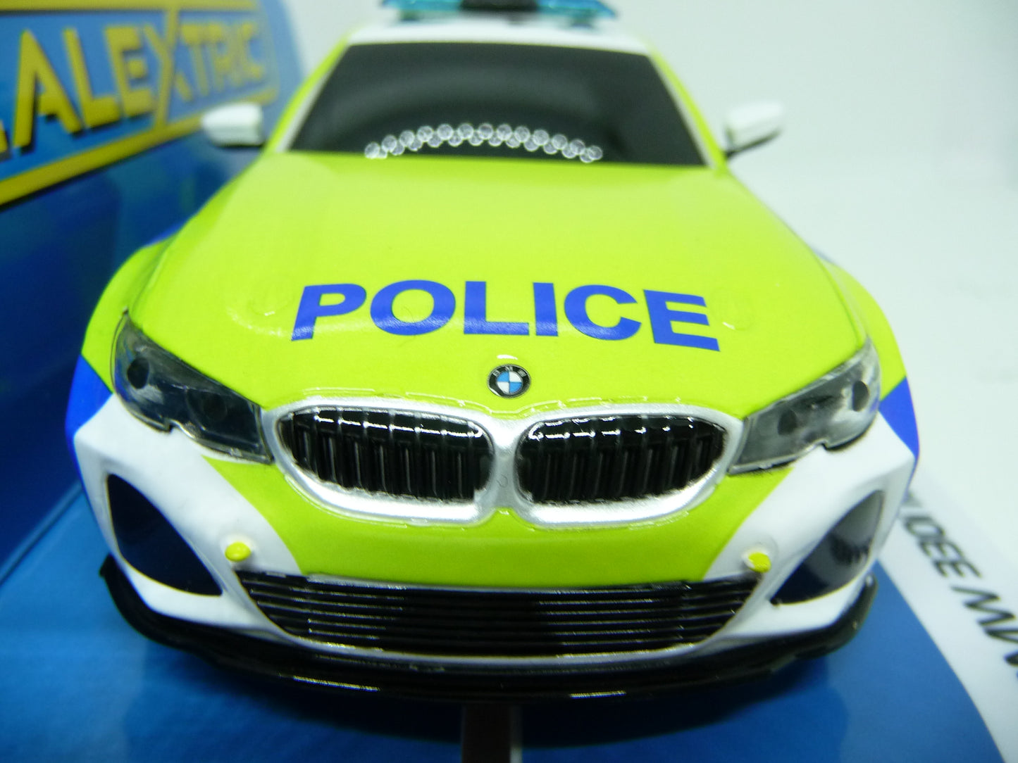 Scalextric C4165 BMW 330i M Sport Police Edition slot car also suits Carrera