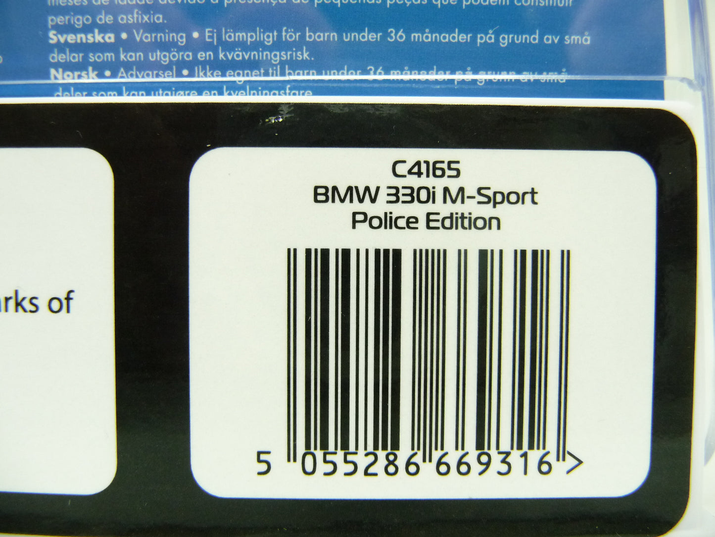Scalextric C4165 BMW 330i M Sport Police Edition slot car also suits Carrera