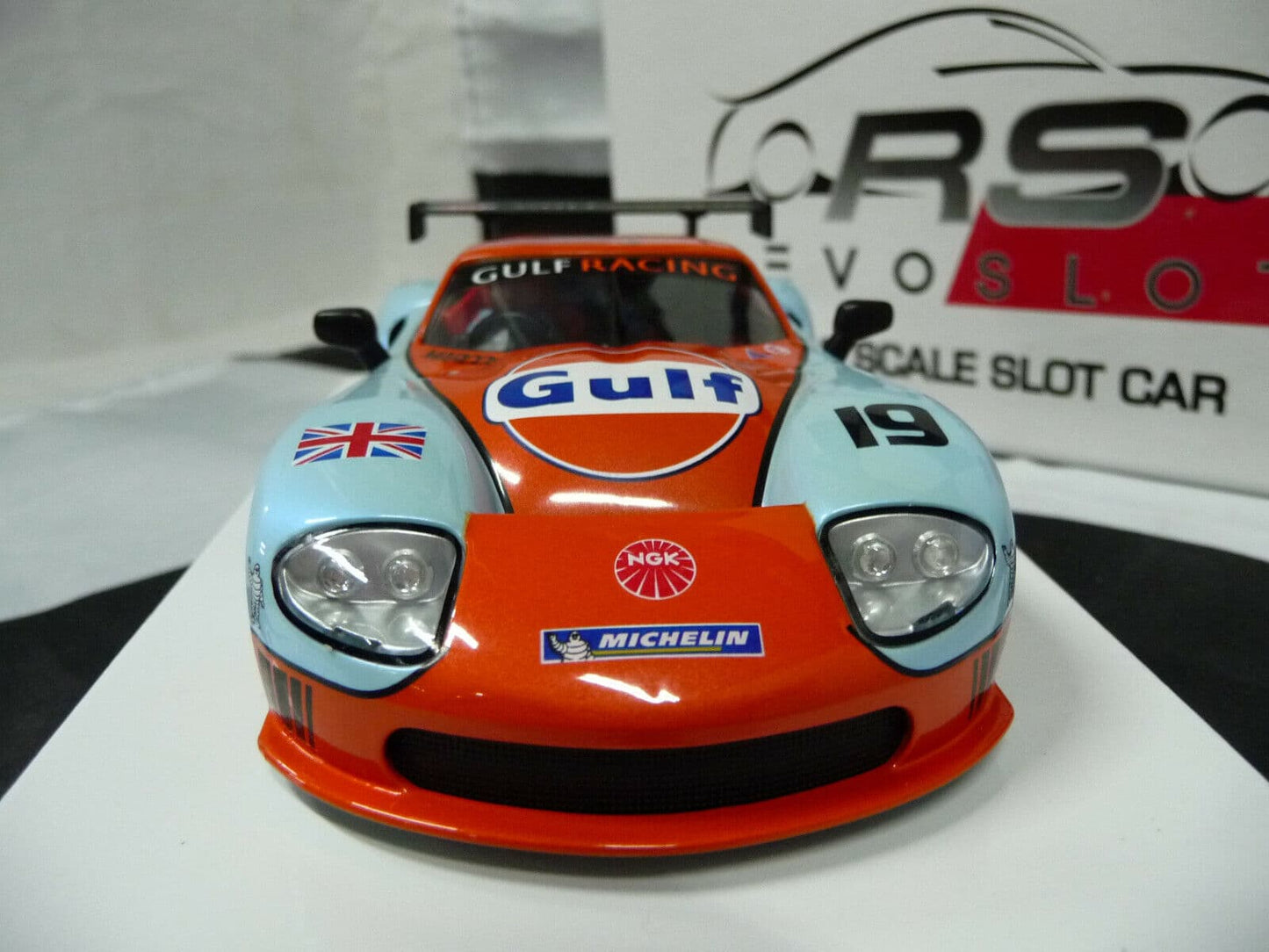 Revoslot 1:32 RS0070 Marcos Gulf Racing No19 slot car also suits Scalextric/Carrera