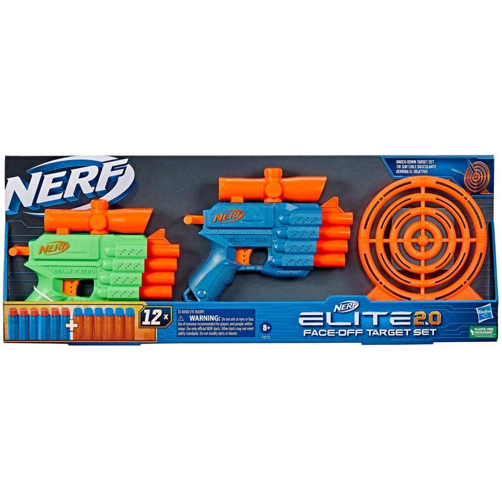 Nerf Elite 2.0 Face Off Target Set Includes 2 Toy Foam Dart Blasters & Target & 12 Nerf Elite Darts