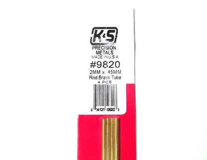 K&S METAL #9820 BRASS ROUND TUBE 2X300MM 4PCS