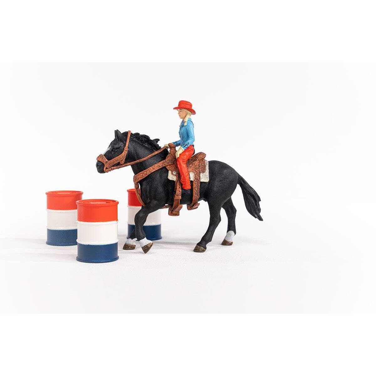 Schleich - Cowgirl Barrel Racing Fun Playset - Farm World Animal Playset