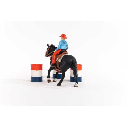 Schleich - Cowgirl Barrel Racing Fun Playset - Farm World Animal Playset