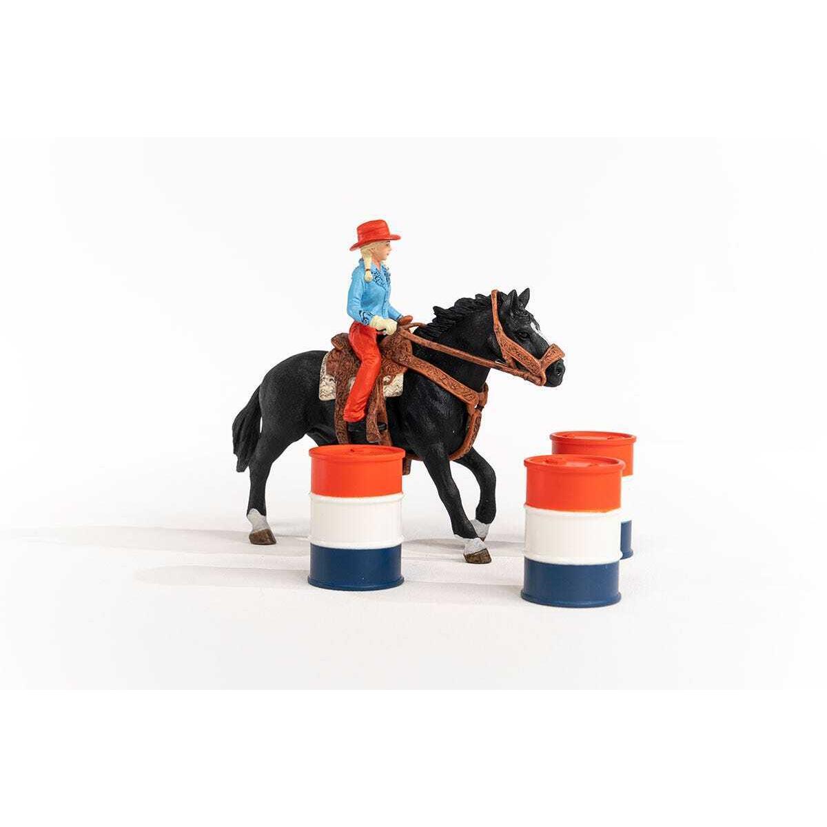 Schleich - Cowgirl Barrel Racing Fun Playset - Farm World Animal Playset