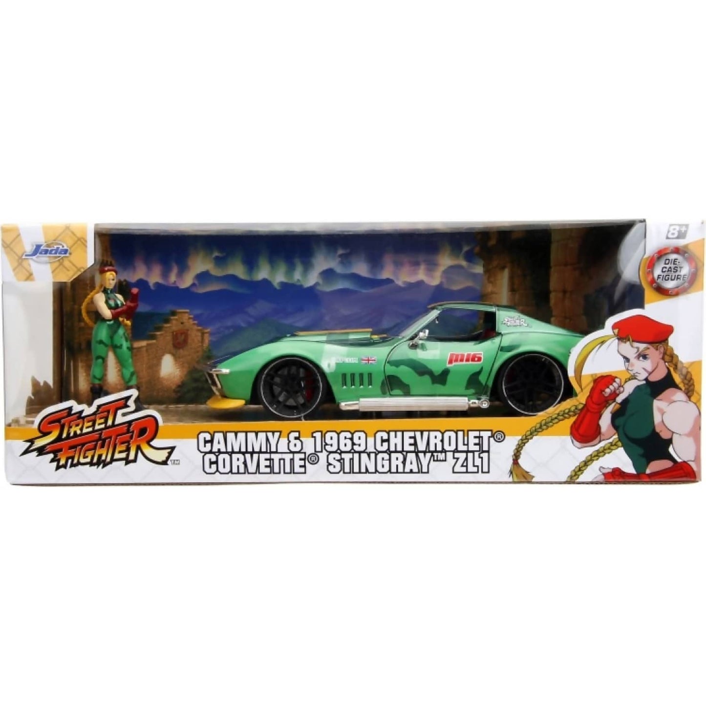 Jada Toys - Street Fighter1969 Chevrolet Corvette Stingray ZL1 with Cammy Figure 1:24 Scale Diecast Vehicle Figure Set