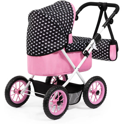 Bayer - Doll Pram Trendy Pink with Black Hood & Pink Bow