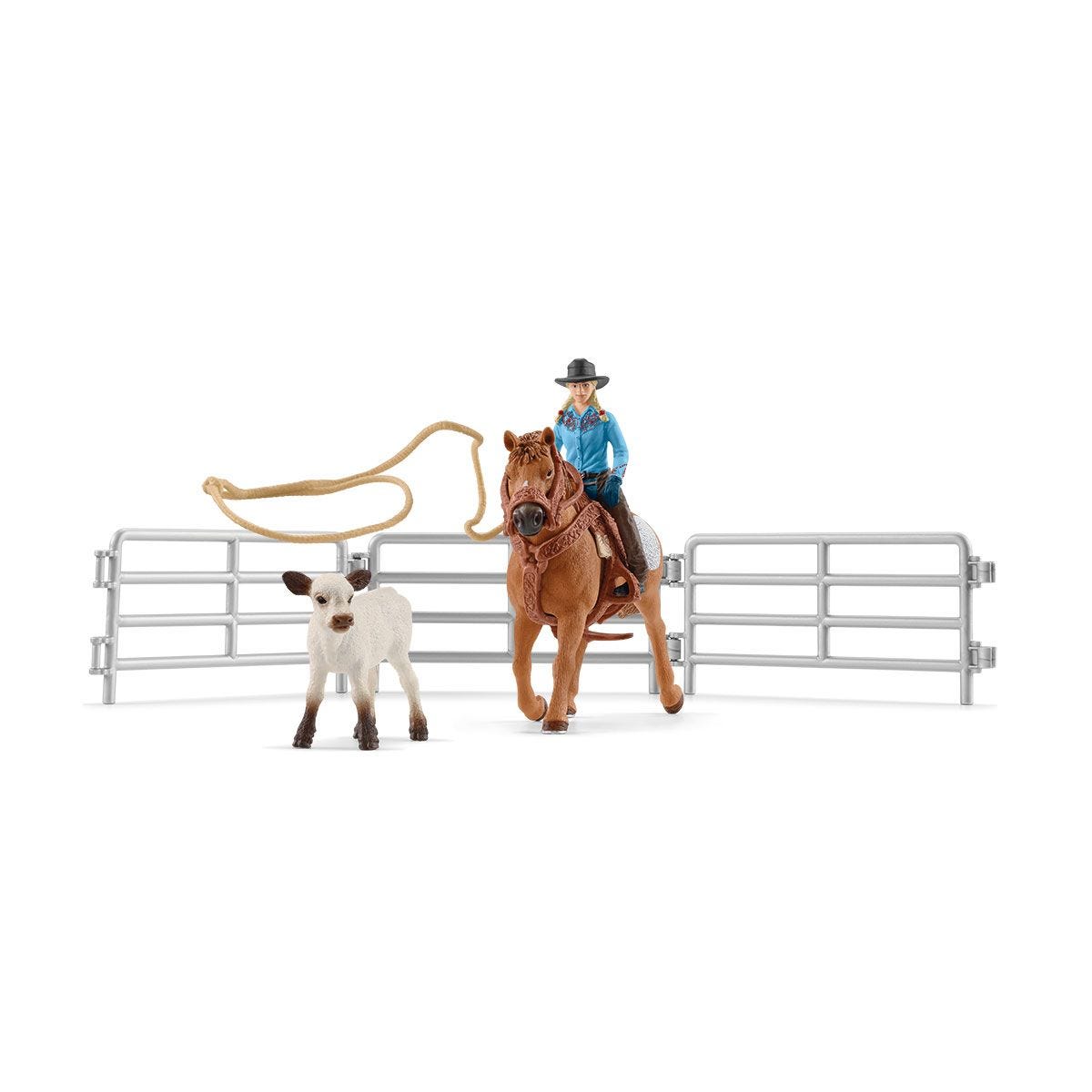 Schleich - Cowgirl Team Roping Fun Animal Playset