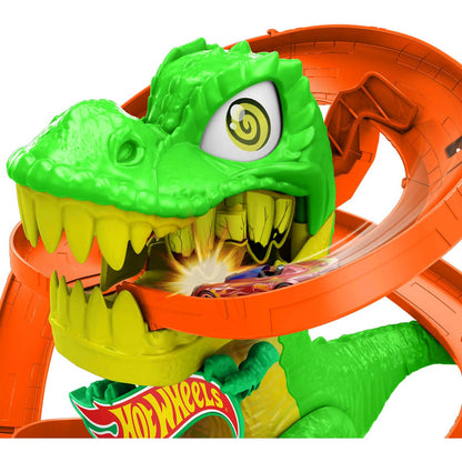 Hot Wheels - City T-rex Blaze Battle Playset & 1:64 Scale Die-cast Car Dinosaur Nemesis
