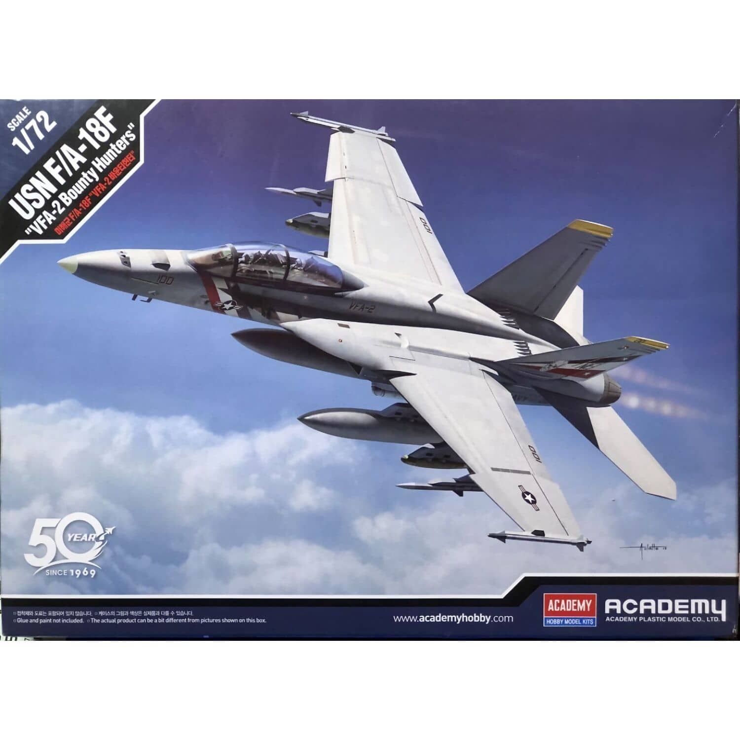 Academy - Scale 1/72 USN F/A-18F VFA-2 Bounty Hunters w/Aus Decals Plastic Model Kit (12567)