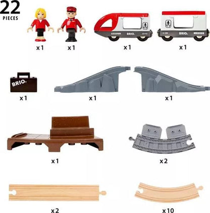 Brio -  World - Wooden Train Set Starter Travel Train Set 22pce