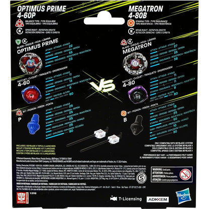 Beyblade -  X - Transformers Collab Optimus Prime 4-60P Vs. Megatron 4-80B Multipack Set With 2 Tops & 2 Launchers