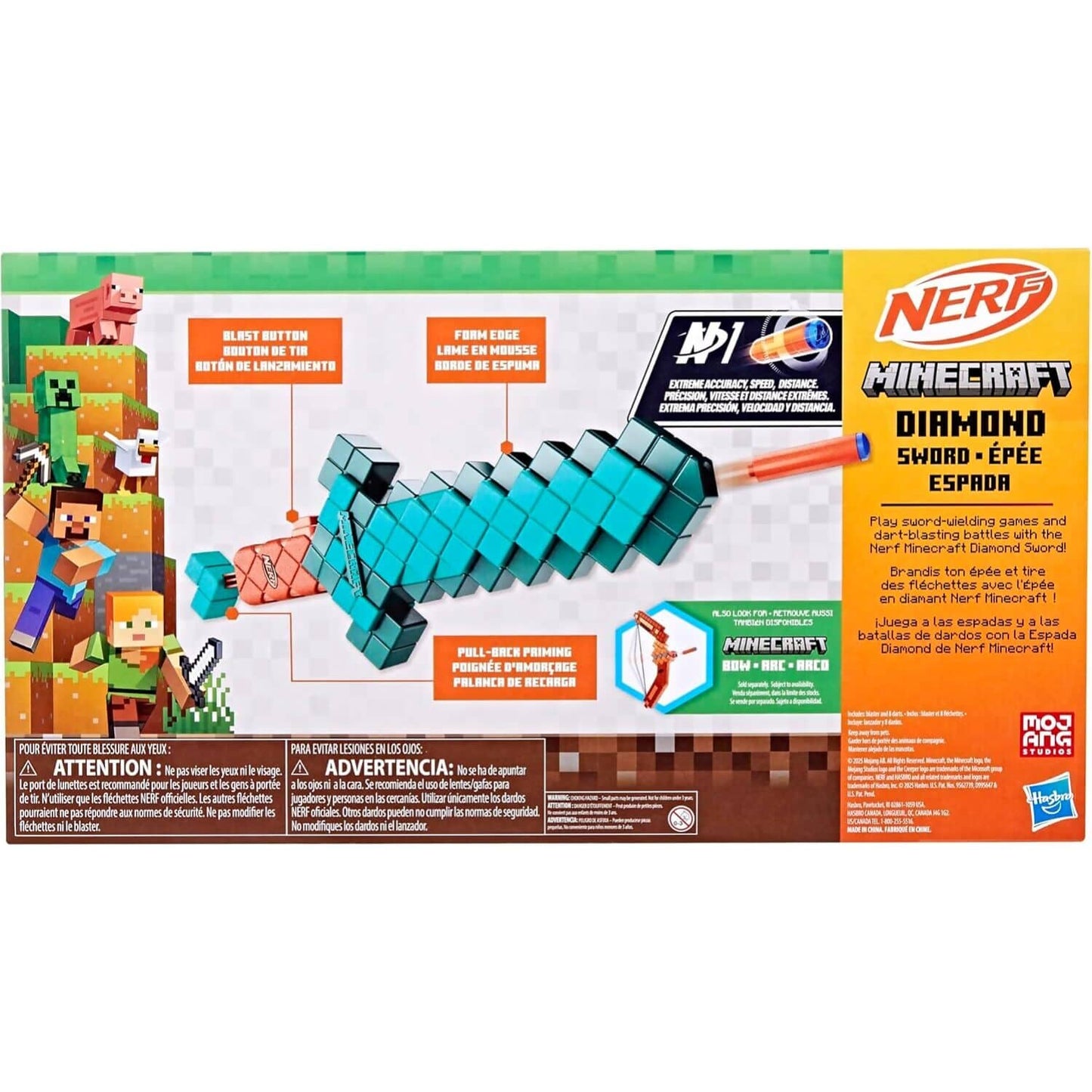 Nerf - Minecraft Sword Dart Blaster Includes 8 Nerf N1 Darts