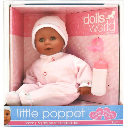 DollsWorld - Poppet 38cm Deluxe Soft Bean Bodied Doll with Brown Eyes
