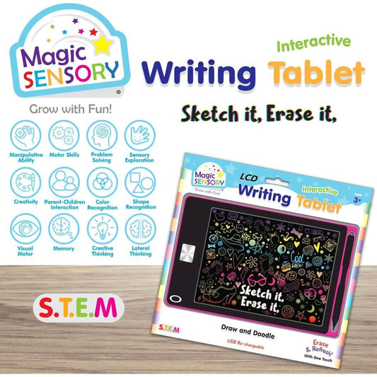 Magic Sensory - Pink LCD Writing Tablet for Kids 8.5inch Drawing Tablet for Writing Drawing Doodling and Learning