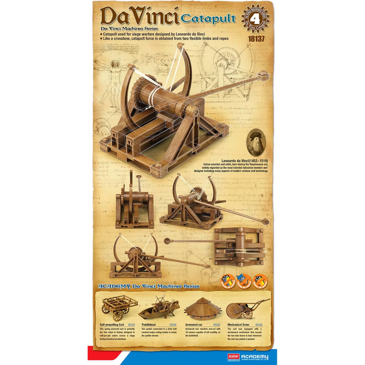 Academy Da Vinci Machine Series Catapult Kit Plastic Model Kit (18137)