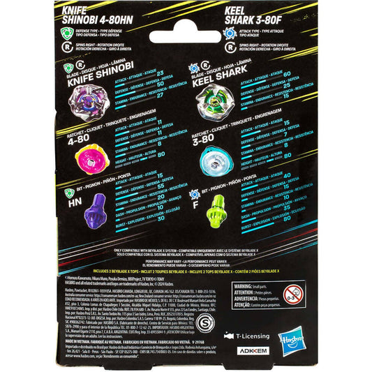 Beyblade -  X - Knife Shinobi 4-80HN and Keel Shark 3-80F Top Dual Pack Set