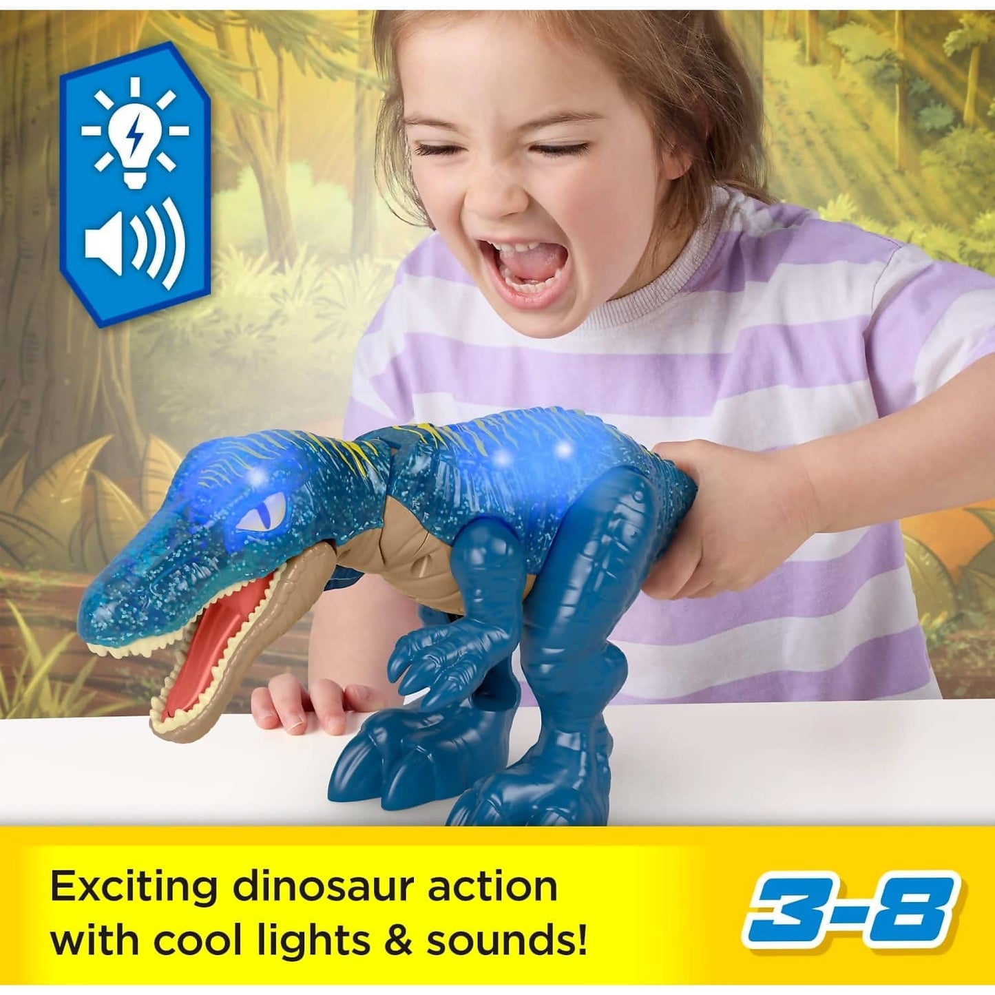 Fisher-Price - Imaginext Jurassic World Growl & Glow Baryonyx Dinosaur Toy With Lights Sounds & Chomping Action - Mattel