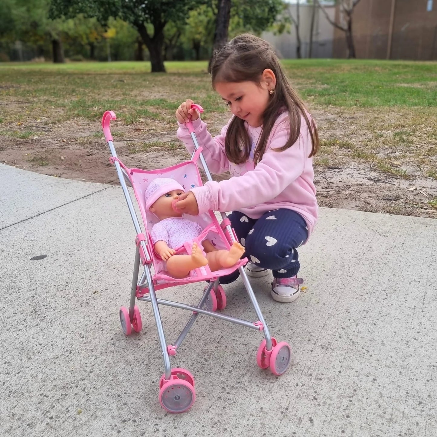 Playworld - Stars Doll Umbrella Stroller - Pink