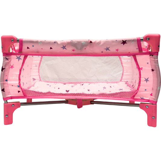 Playworld - Stars & Hearts Doll Travel Cot - Pink