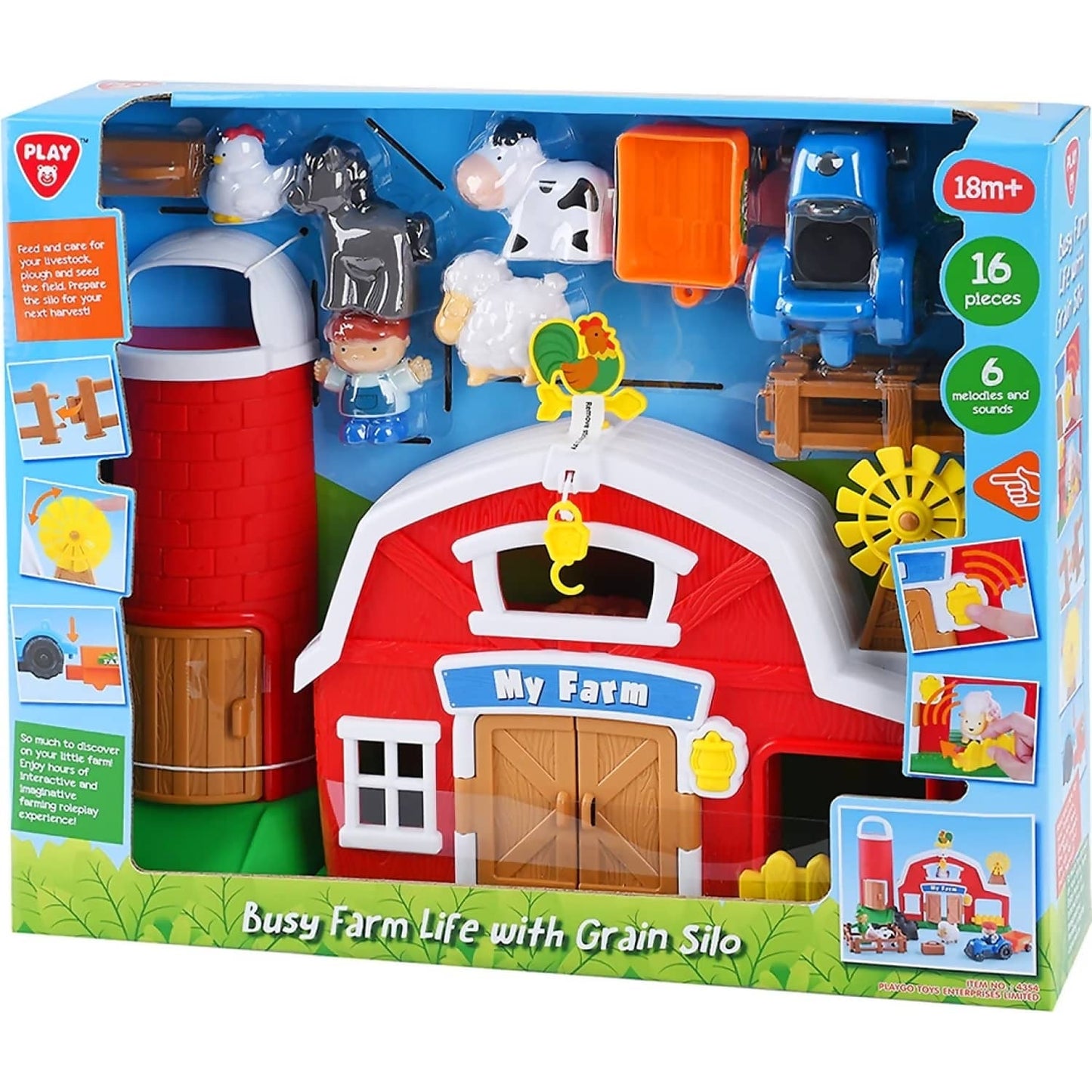 Playgo Toys Ent. Ltd. - Busy Farm Life With Grain Silo 16 Pcs Playset