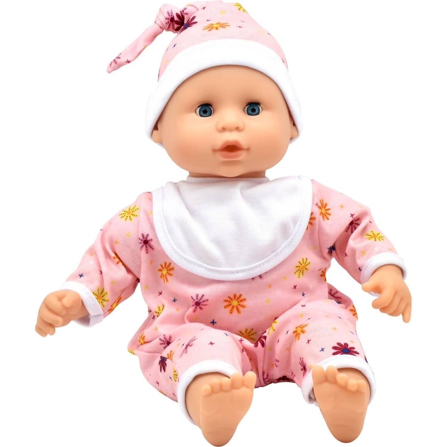Dolls World - Baby Joy Floral Romper & Accessories - Soft Bodied Doll 38cm