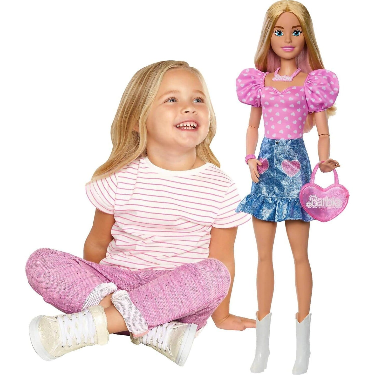 Barbie - Barbie Pink Top & Denim Skirt 28-Inch (71cm) Blonde Fashion Doll