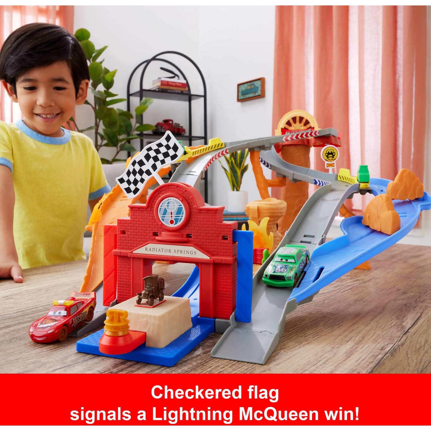 Disney Pixar - Cars Radiator Springs Race & Rescue Road Raceway Playset With 4 Toy Cars - Mattel