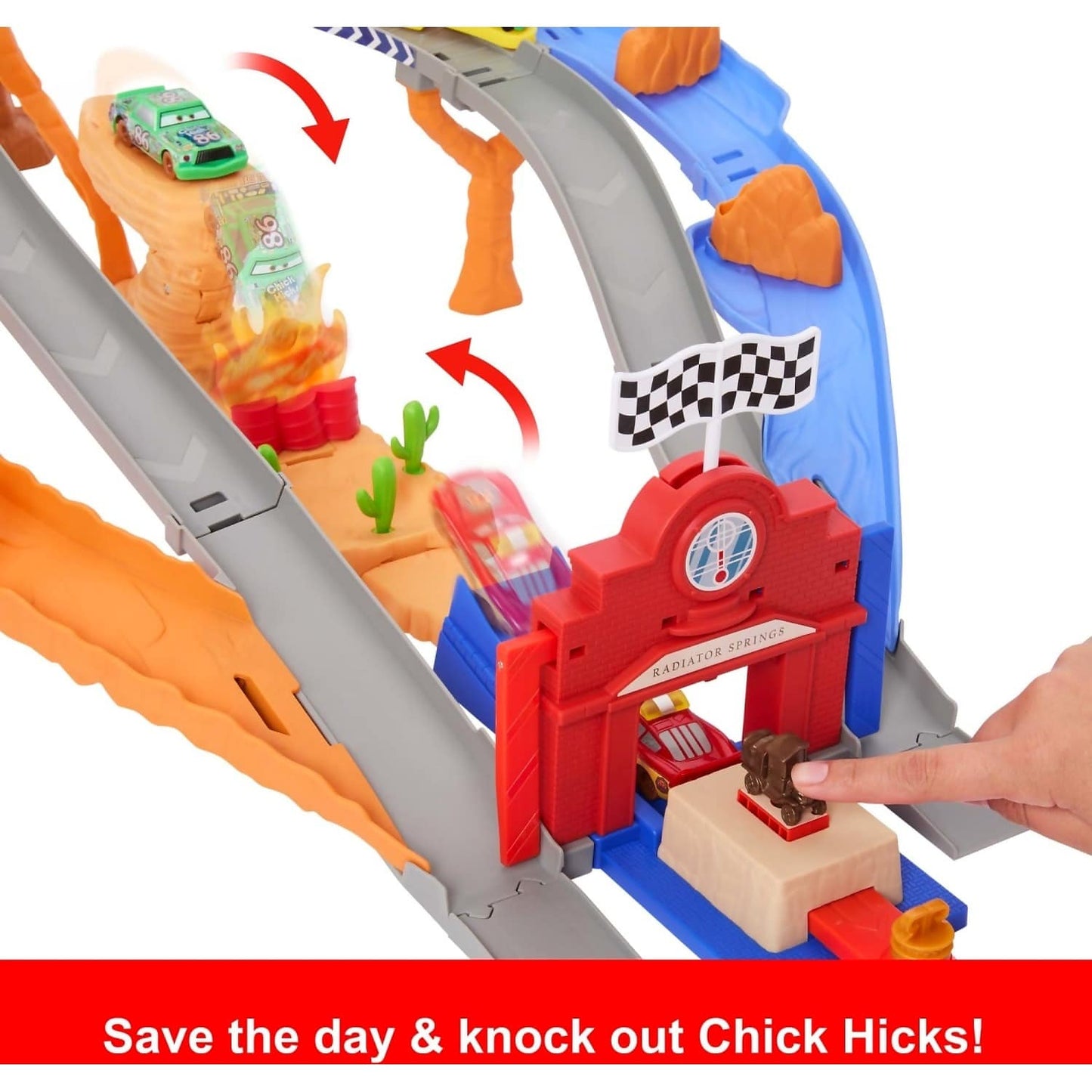Disney Pixar - Cars Radiator Springs Race & Rescue Road Raceway Playset With 4 Toy Cars - Mattel