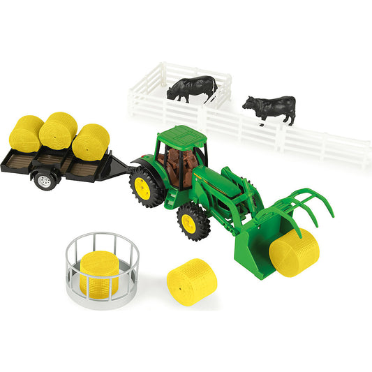 John Deere - 1:32 Scale Haying Set with Tractor Trailer Farm Animals
