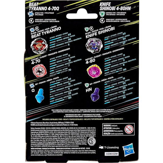 Beyblade -  X Beat Tyranno 4-70Q & Knife Shinobi 4-80HN Dual Pack Set