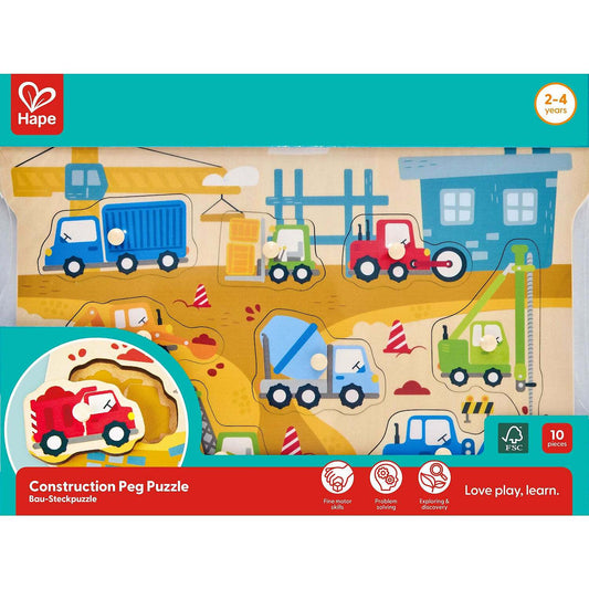 Hape - Wooden Construction Vehicle Peg Puzzle