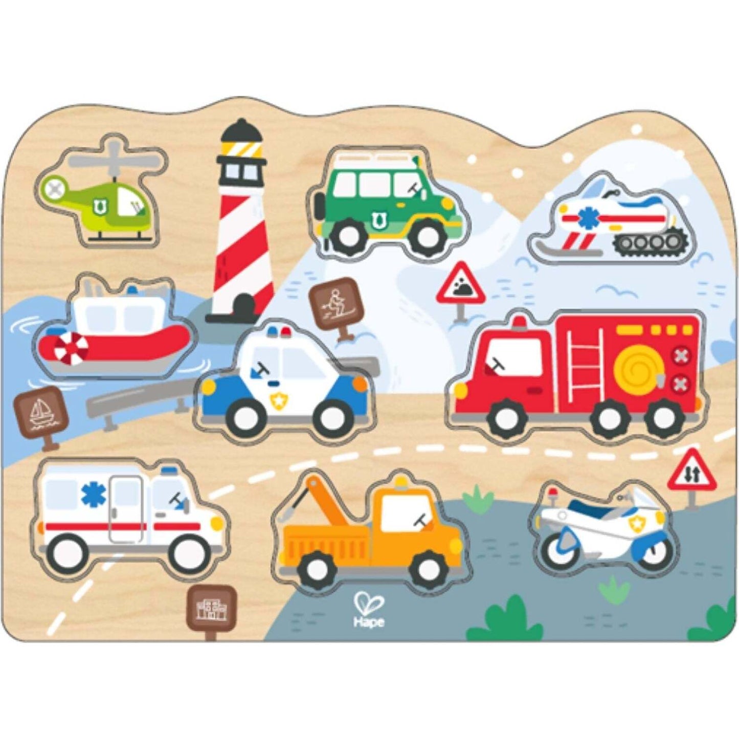 Hape - Wooden Emergency Vehicles Peg Puzzle